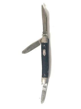 Vintage Imperial Prov RI USA 3-Blade Stockman Pocket Knife 3.25" Black Silver